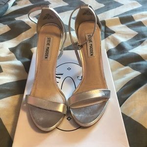 Silver open toe Steve Madden shoes worn once